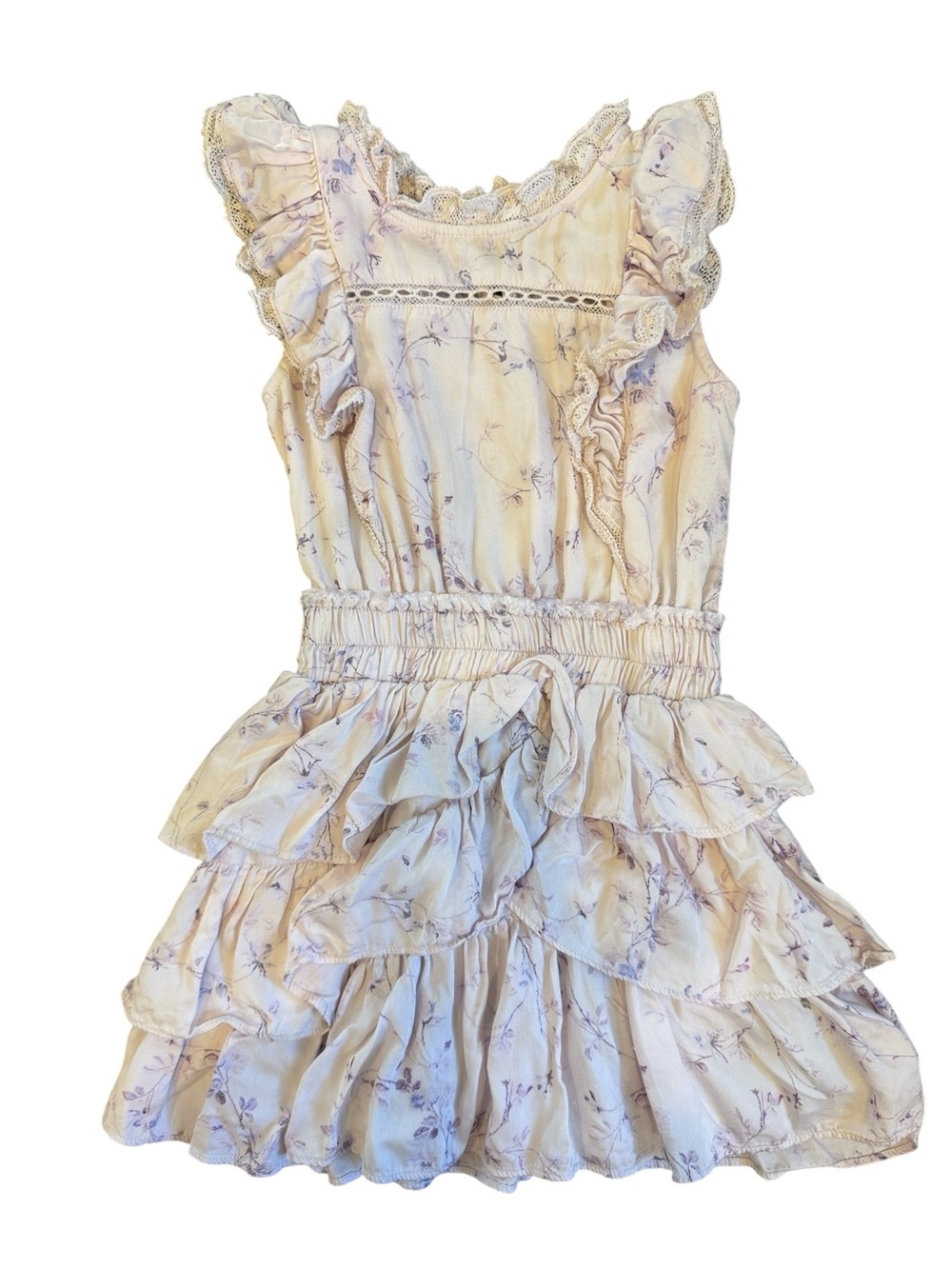 LoveShackFancy Girls Lavender Floral Ruffle Dress